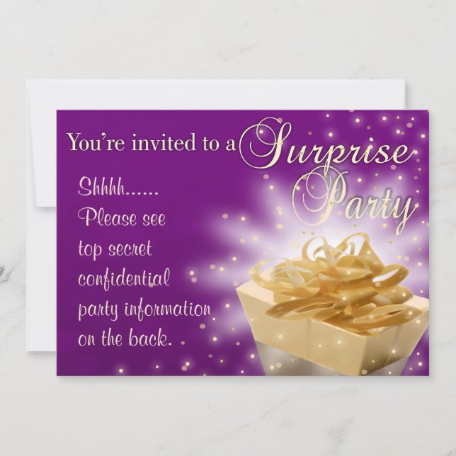 Surprise Party | Purple and Gold Invitation (Front)