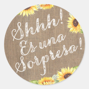 Surprise Party Sticker with Sunflowers in Spanish