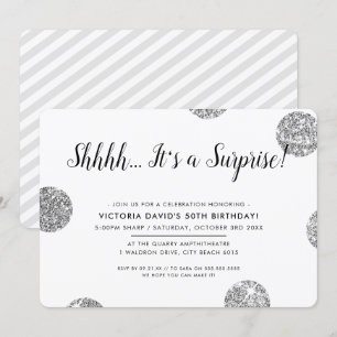 SURPRISE PARTY stylish silver glitter polka dots Invitation