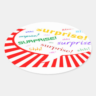 surprise party talking bubble oval sticker
