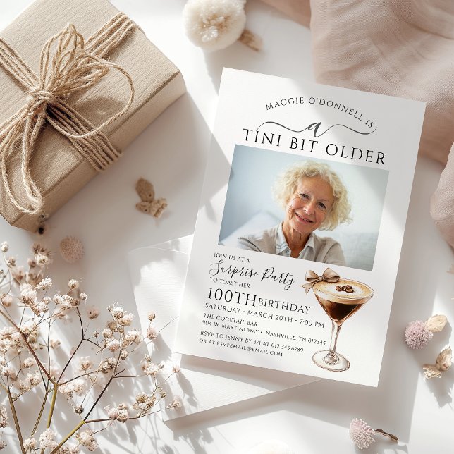 SURPRISE PARTY Tini Bit Older Martini 100th Invitation (Creator Uploaded)