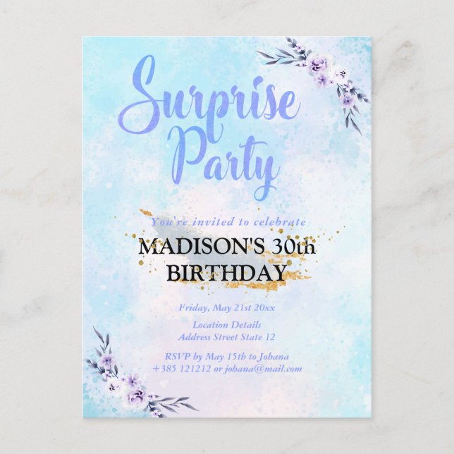 Surprise Party Watercolor Pastel Postcard (Front)