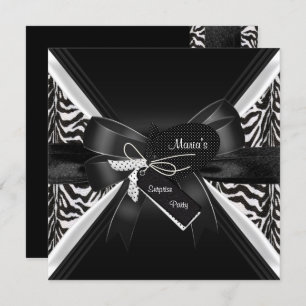 Surprise Party Zebra Black White Bow Invitation