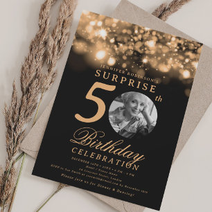 SURPRISE Photo 50th Birthday Gold Midnight Glam Invitation