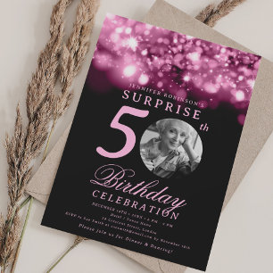 SURPRISE Photo 50th Birthday Hot Pink Midnight Invitation