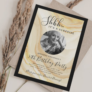 SURPRISE Photo 50th Birthday Party Gold Marble Invitation