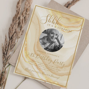SURPRISE Photo 50th Birthday Party Gold Marble Invitation