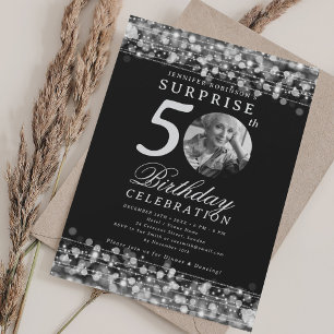 SURPRISE Photo 50th Birthday Party Silver Lights Invitation