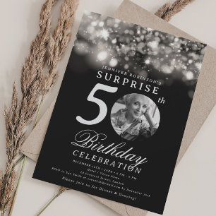 SURPRISE Photo 50th Birthday Silver Midnight Invitation