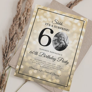 SURPRISE Photo 60th Birthday Gold Glam Lights Invitation