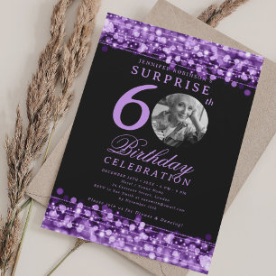 SURPRISE Photo 60th Birthday Purple Lights Invitation