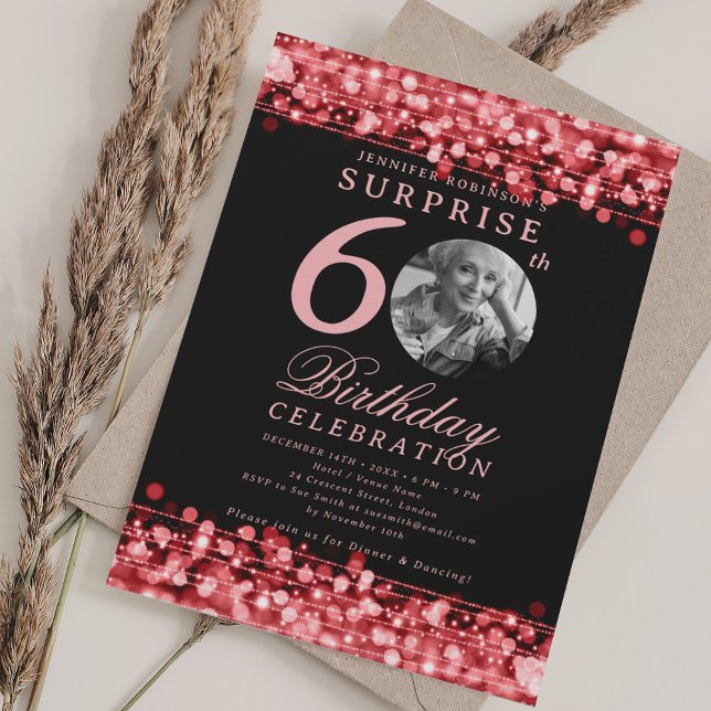 SURPRISE Photo 60th Birthday Red Lights Invitation (SURPRISE Photo 60th Birthday Red Lights Invitation)