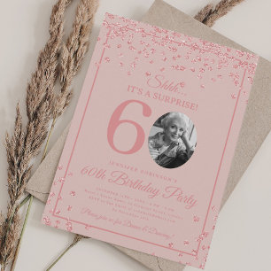 SURPRISE Photo 60th Birthday Rose Gold Blush Pink Invitation