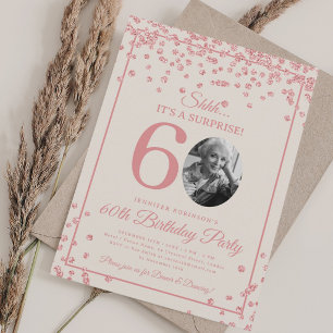 SURPRISE Photo 60th Birthday Rose Gold Champagne Invitation