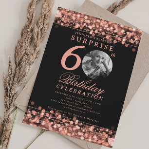 SURPRISE Photo 60th Birthday Rose Gold Lights Invitation