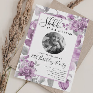 SURPRISE Photo 70th Birthday Bloom Blush Pink Invitation