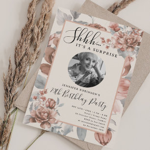 SURPRISE Photo 70th Birthday Bloom Rose Gold Invitation