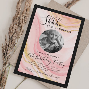 SURPRISE Photo 70th Birthday Blush Pink Marble Invitation