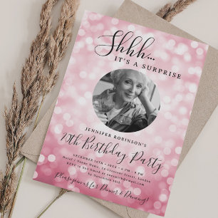 SURPRISE Photo 70th Birthday Hot Pink Bokeh Invitation