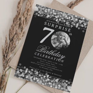 SURPRISE Photo 70th Birthday Party Silver Lights Invitation