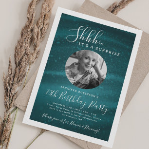 SURPRISE Photo 70th Birthday Party Turquoise Glam Invitation