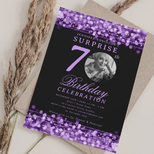 SURPRISE Photo 70th Birthday Purple Lights Invitation