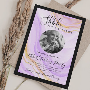 SURPRISE Photo 70th Birthday Purple Marble Invitation