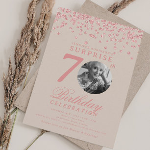 SURPRISE Photo 70th Birthday Rose Gold Champagne  Invitation