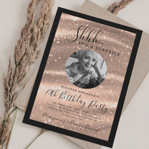 SURPRISE Photo 70th Birthday Rose Gold Glam Invitation