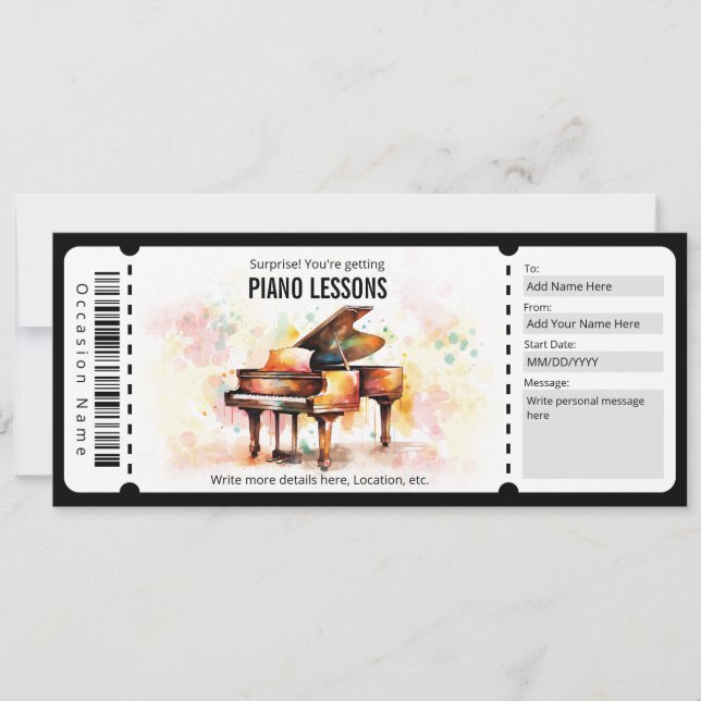 Surprise Piano Lessons Gift Voucher Invitation (Front)