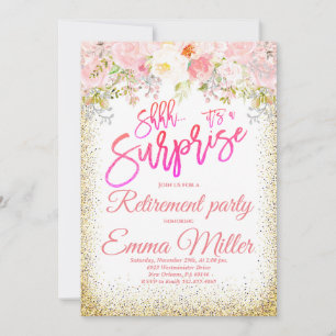 Surprise Pink and Gold Retirement Party Invitation
