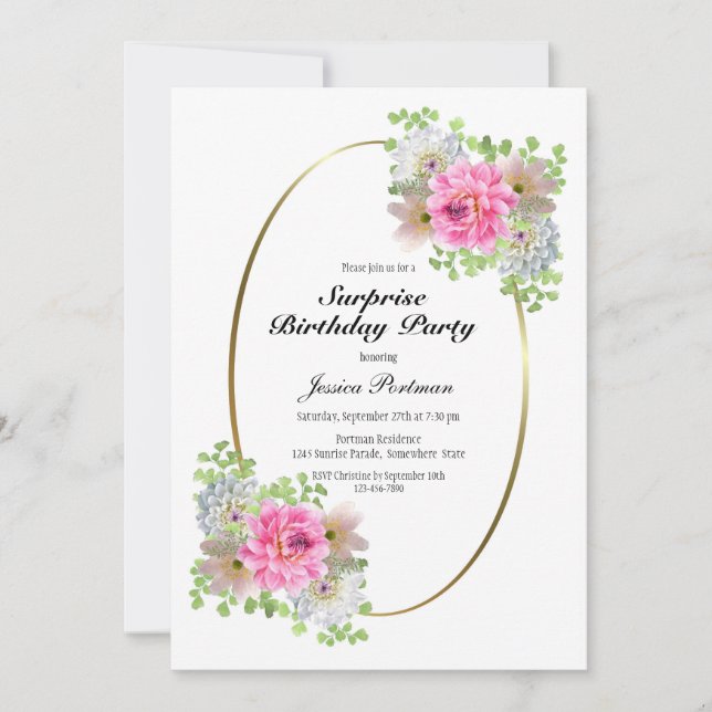 Surprise Pink Floral Birthday Party Invitation (Front)
