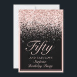 Surprise Pink Glitter Fifty and Fabulous Birthday Invitation<br><div class="desc">Your guests will know that this will be a special party by just looking at this invitation! This design features a stunning black background and faux blush pink glitter with custom typography.</div>