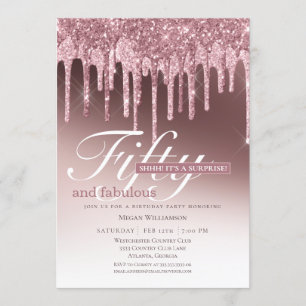 Surprise Pink Glitter Fifty and Fabulous Birthday Invitation