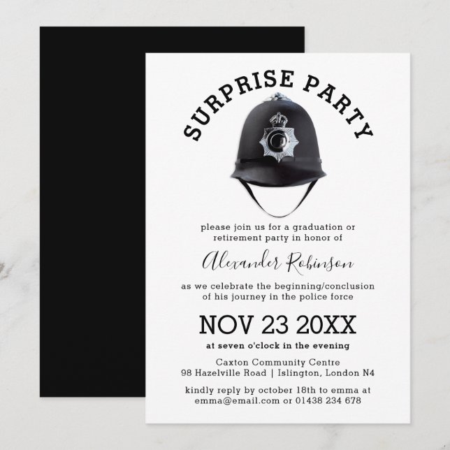 Surprise Police Graduation/Retirement Party Invitation (Front/Back)