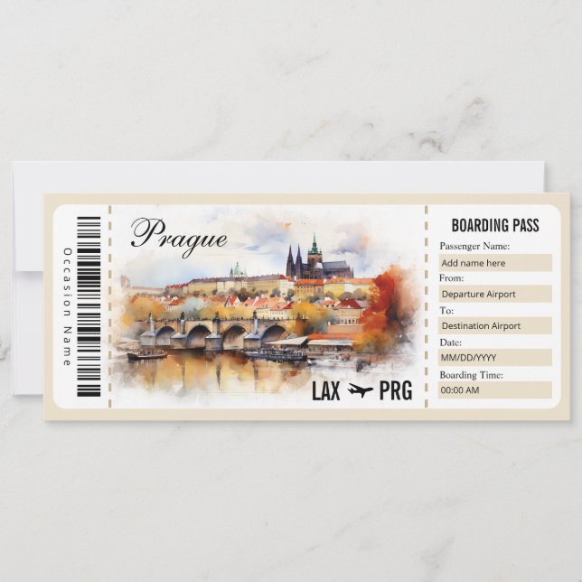 Surprise Prague Boarding Pass Gift Certificate Invitation (Front)