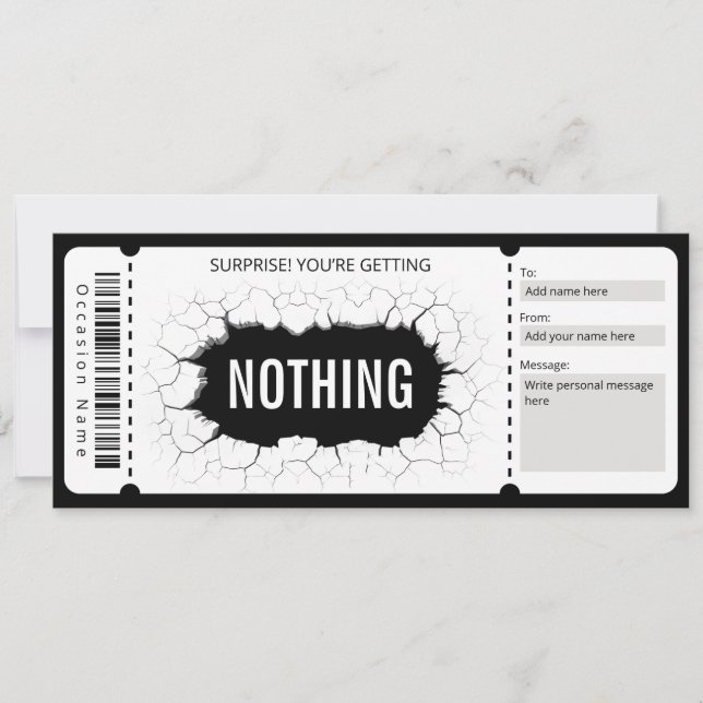 Surprise Printable Nothing Gift Certificate  Invitation (Front)