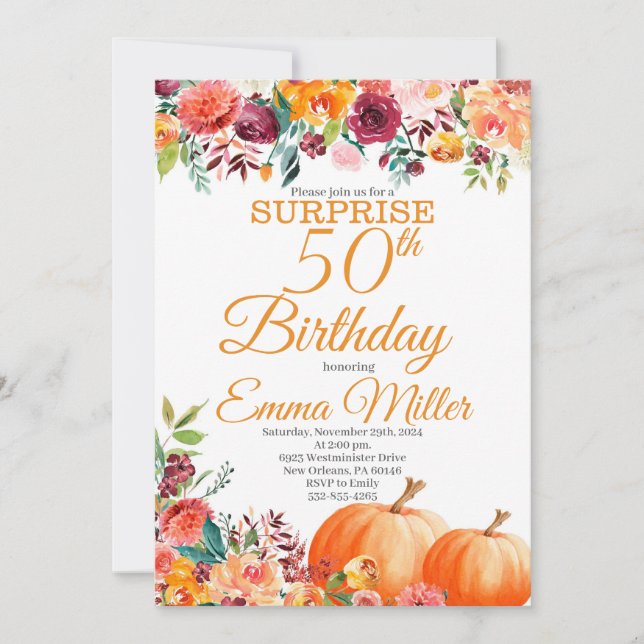 Surprise Pumpkins Fall 50th Birthday Invitation (Front)