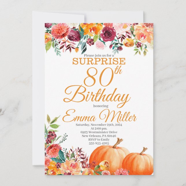 Surprise Pumpkins Fall 80th Birthday Invitation (Front)