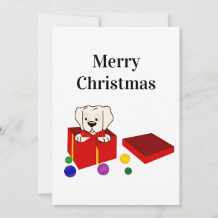 Surprise Puppy in a Red Gift Box Christmas Holiday Card