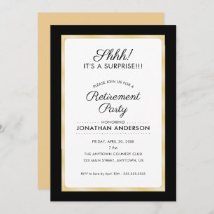 Surprise Retirement Party   Black and Gold Invitation