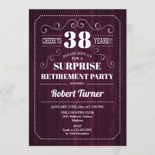 Surprise Retirement Party - Burgundy Wood Pattern Invitation