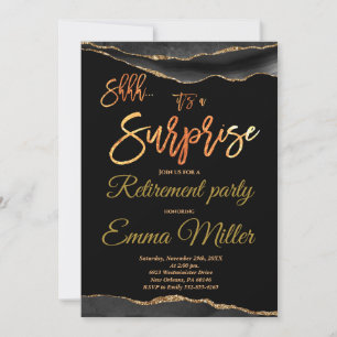 Surprise Retirement Party, Elegant Gold and Black Invitation