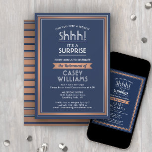 Surprise Retirement Party Elegant Navy Blue Copper Invitation