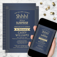 Surprise Retirement Party Elegant Navy Blue & Gold