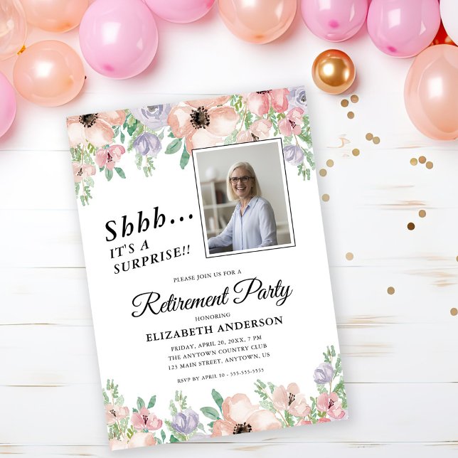 Surprise Retirement Party Elegant Pastel Flowers Invitation (Creator Uploaded)