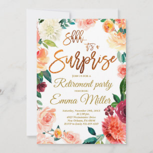 Surprise Retirement Party, Floral Retirement Invitation