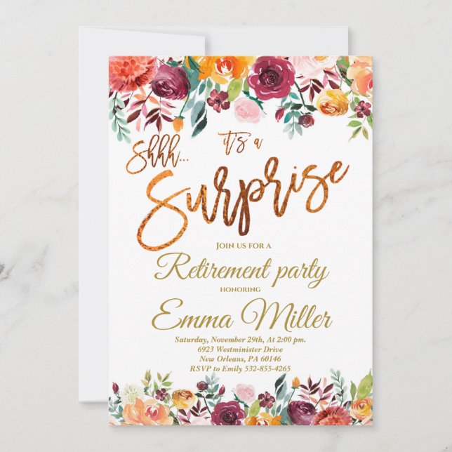 Surprise Retirement Party, Gold Retirement Invitation (Front)
