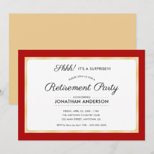 Surprise Retirement Party Horizontal Red & Gold Invitation