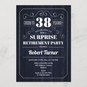 Surprise Retirement Party - Navy Blue Wood Pattern Invitation
